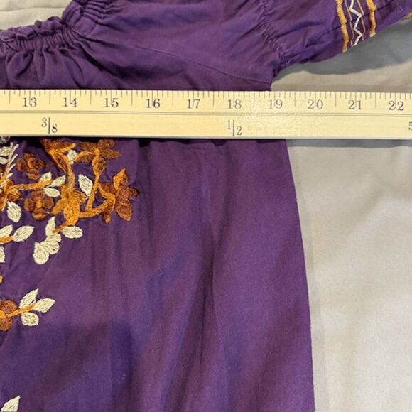 Free People Fleur de Jour Shift Dress Purple Embroidered Off Shoulder Size Small - Picture 10 of 12